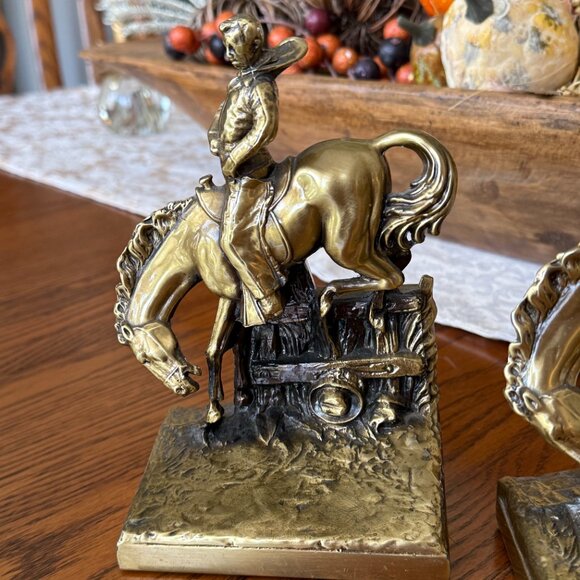 1960's PM Craftsman Cast Bronze Western Bookends - Picture 5 of 17